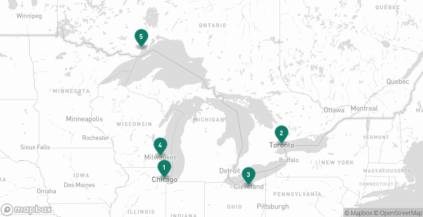 Map of the five cities from July 13th, 2026