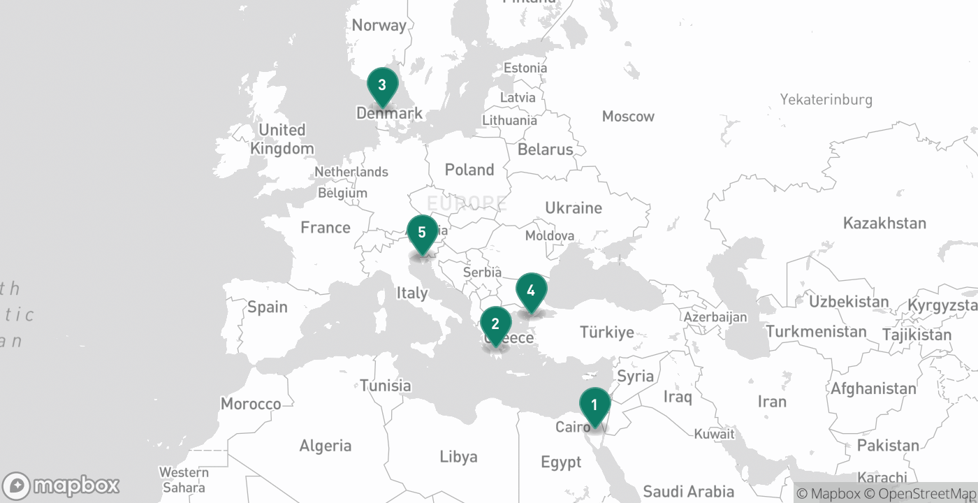 Map of the five cities from July 22nd, 2026