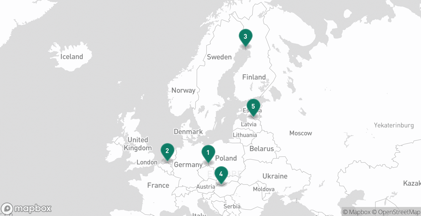 Map of the five cities from August 13th, 2026