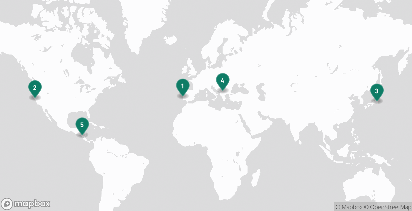 Map of the five cities from August 28th, 2026
