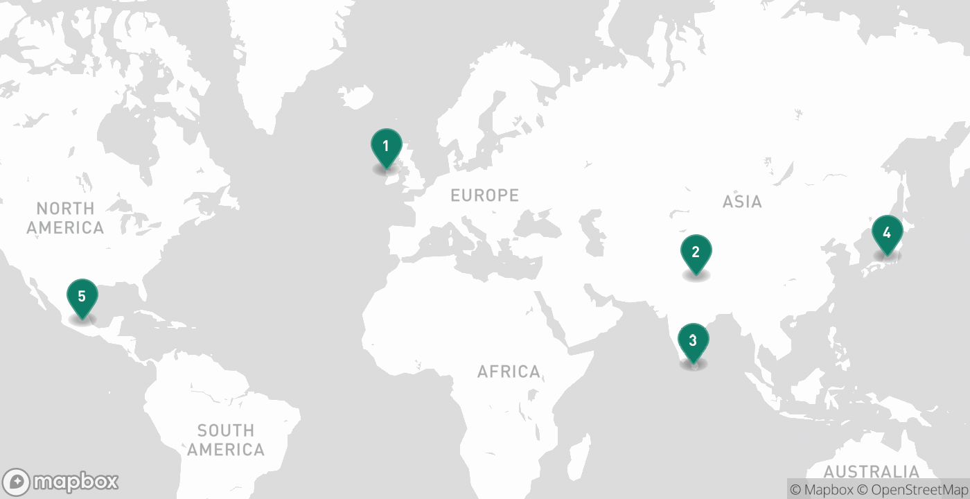 Map of the five cities from September 23rd, 2026